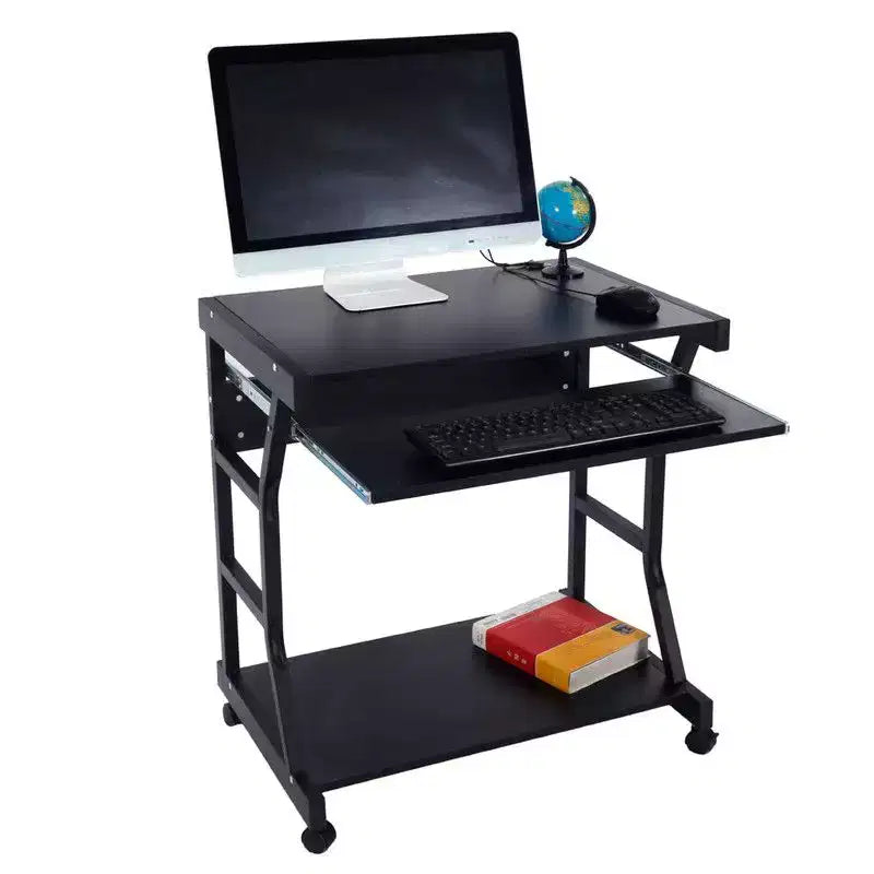 Bureau d'ordinateur mobile à quatre roues noir