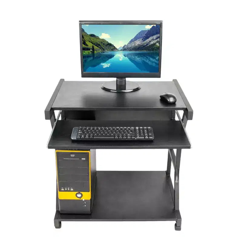 Bureau d'ordinateur mobile à quatre roues noir