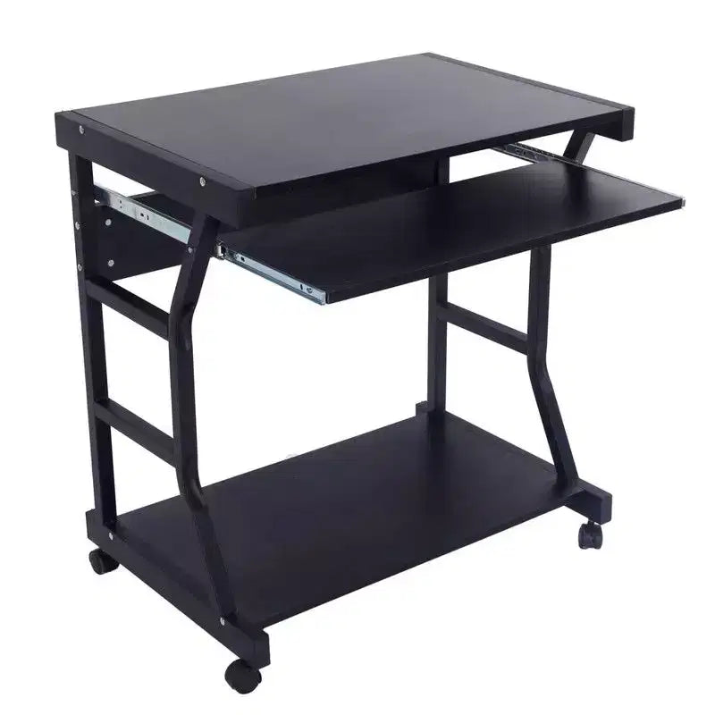 Bureau d'ordinateur mobile à quatre roues noir