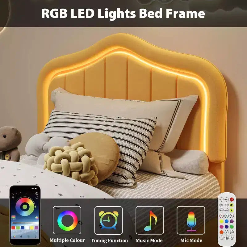 Cadre de lit rembourré Double/Complet/Double XL avec tiroir de rangement, tête de lit intelligente à LED