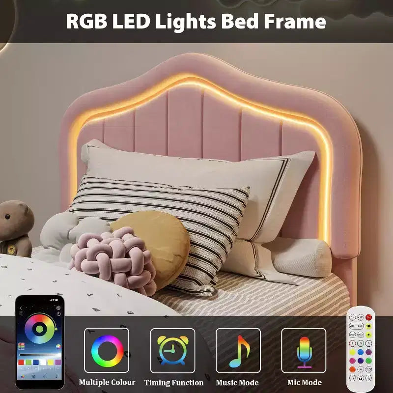 Cadre de lit rembourré Double/Complet/Double XL avec tiroir de rangement, tête de lit intelligente à LED