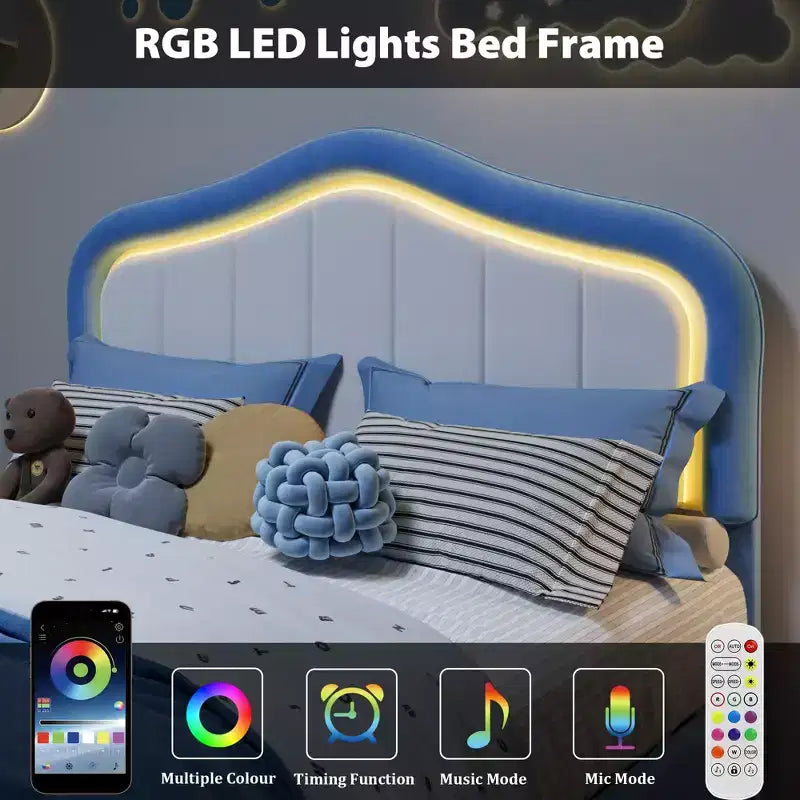 Cadre de lit rembourré Double/Complet/Double XL avec tiroir de rangement, tête de lit intelligente à LED