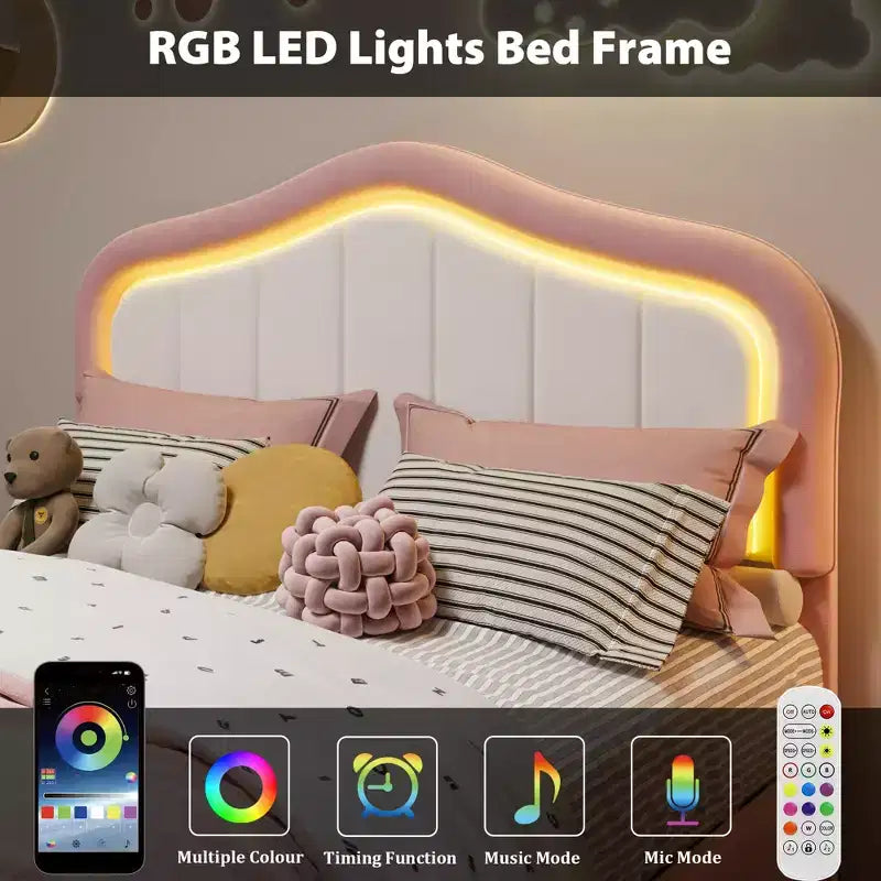 Cadre de lit rembourré Double/Complet/Double XL avec tiroir de rangement, tête de lit intelligente à LED