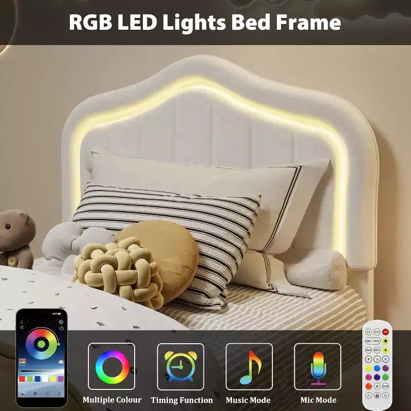 Cadre de lit rembourré Double/Complet/Double XL avec tiroir de rangement, tête de lit intelligente à LED