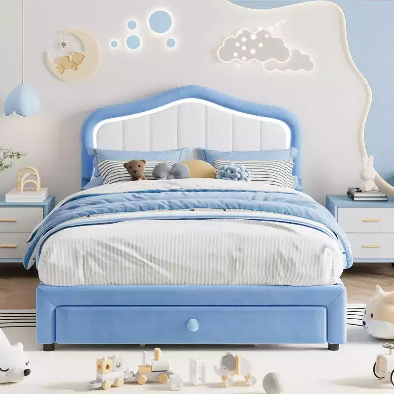 COZONY Twin/Full/Twin XL Upholstered Bed Frame with Storage Drawer, Smart LED Headboard