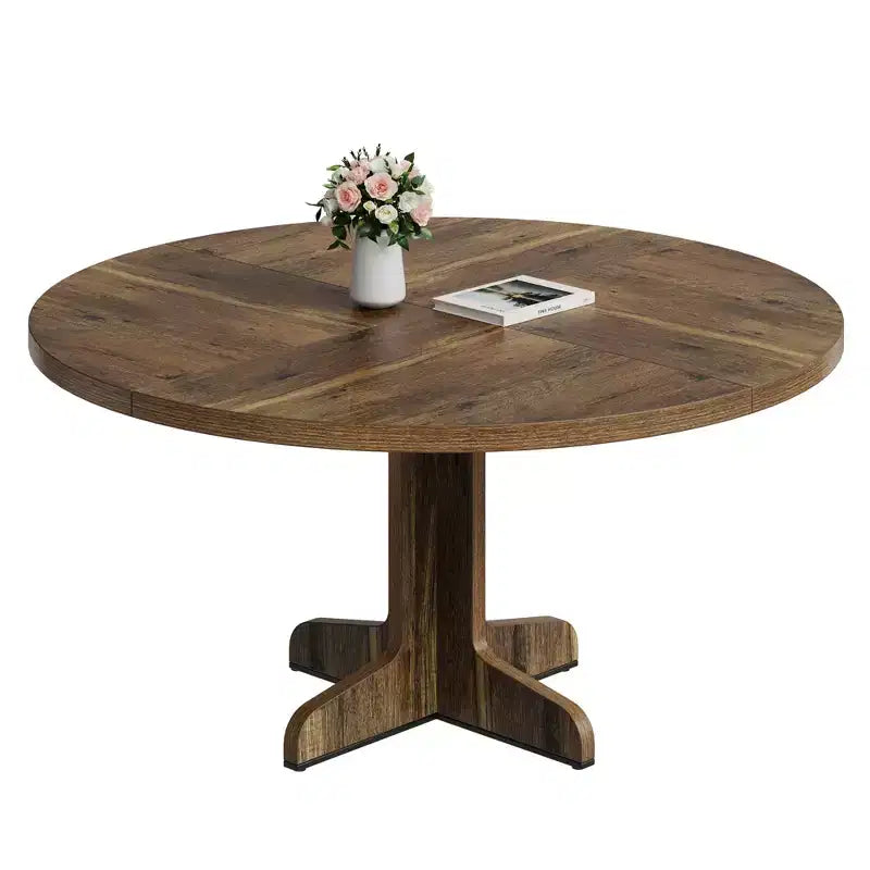 Table à manger ronde Table de cuisine circulaire de style rustique avec plateau en bois et base stable