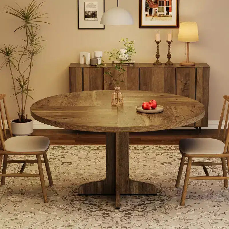 Table à manger ronde Table de cuisine circulaire de style rustique avec plateau en bois et base stable