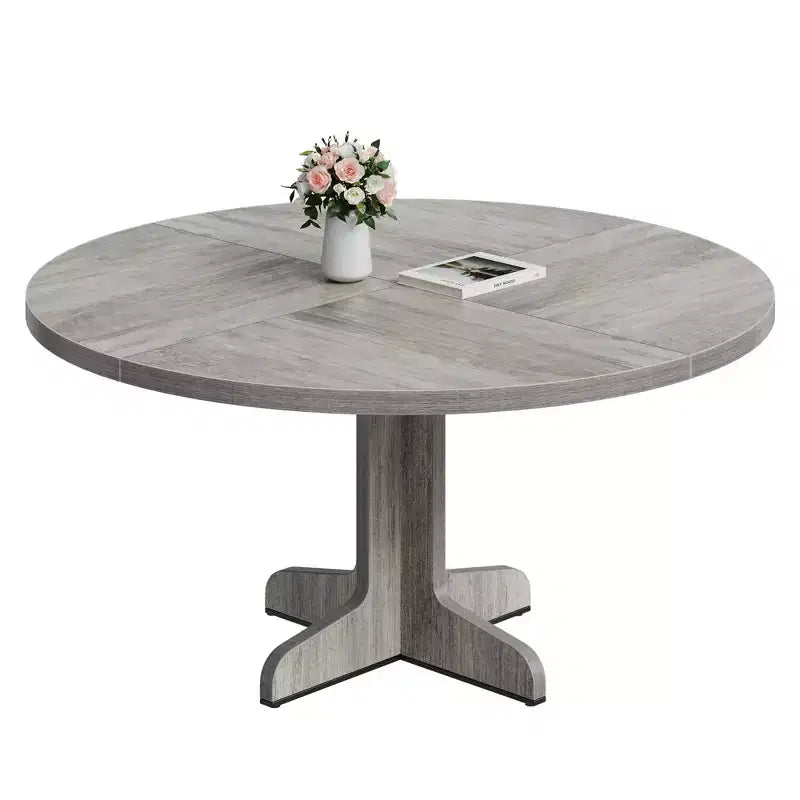 Table à manger ronde Table de cuisine circulaire de style rustique avec plateau en bois et base stable