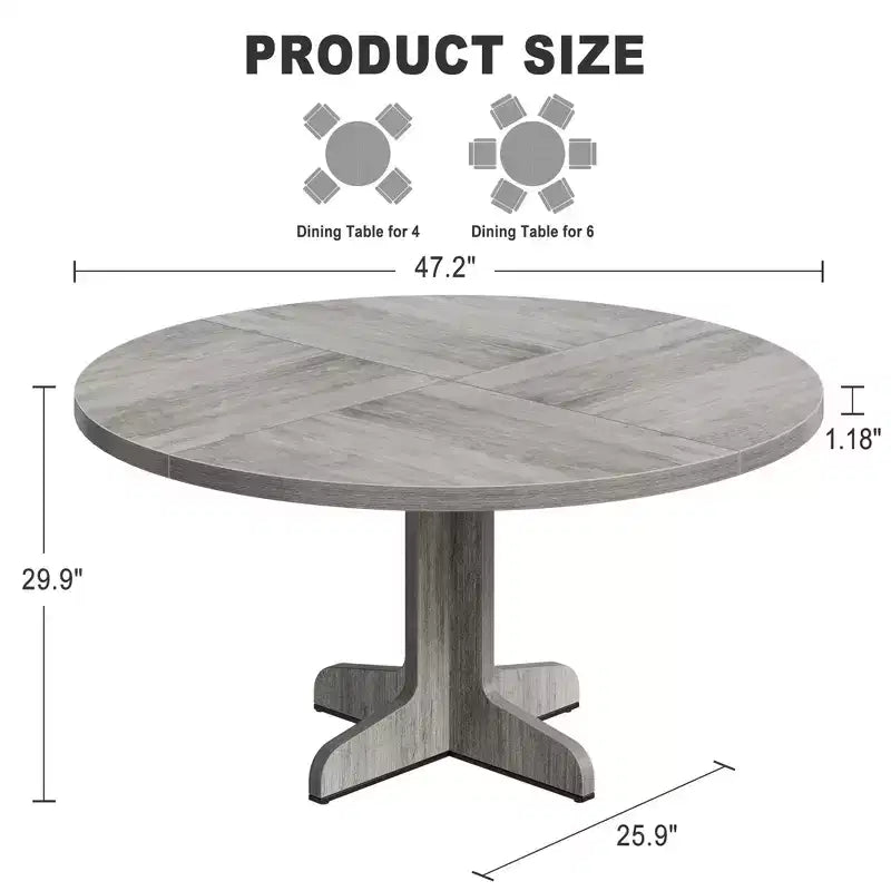 Table à manger ronde Table de cuisine circulaire de style rustique avec plateau en bois et base stable