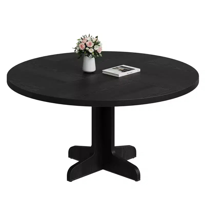 Table à manger ronde Table de cuisine circulaire de style rustique avec plateau en bois et base stable