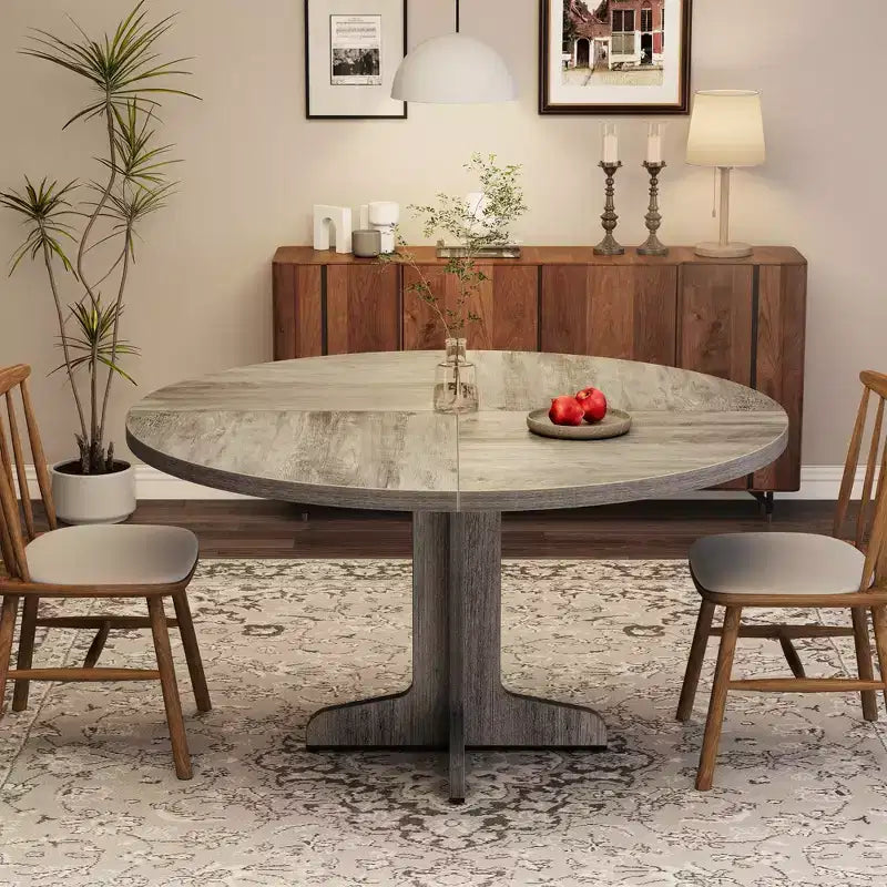 Table à manger ronde Table de cuisine circulaire de style rustique avec plateau en bois et base stable