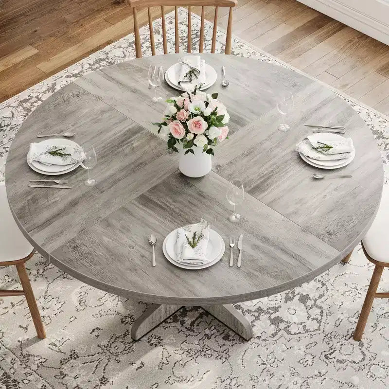 Table à manger ronde Table de cuisine circulaire de style rustique avec plateau en bois et base stable