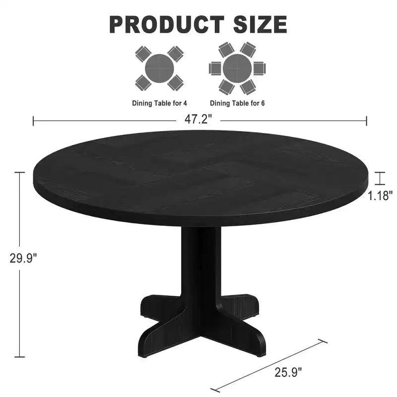 Table à manger ronde Table de cuisine circulaire de style rustique avec plateau en bois et base stable
