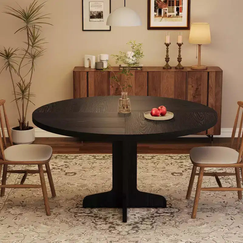 Table à manger ronde Table de cuisine circulaire de style rustique avec plateau en bois et base stable