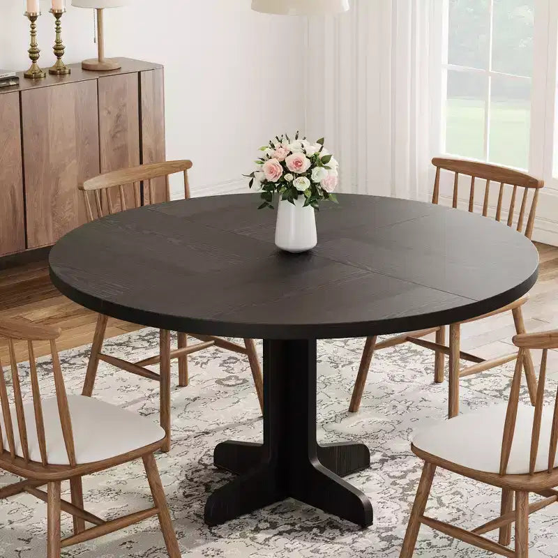 Table à manger ronde Table de cuisine circulaire de style rustique avec plateau en bois et base stable