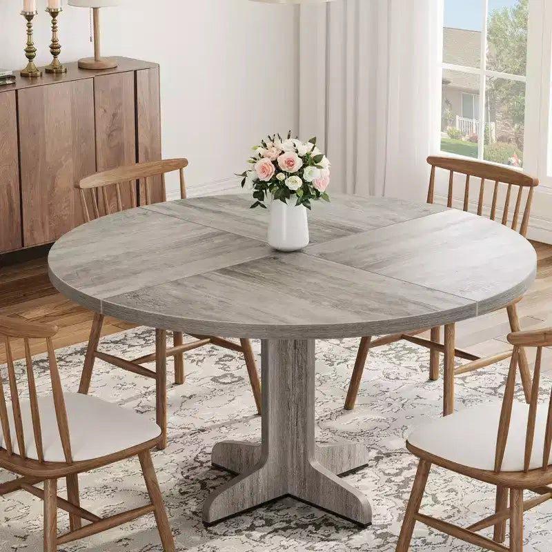 Table à manger ronde Table de cuisine circulaire de style rustique avec plateau en bois et base stable