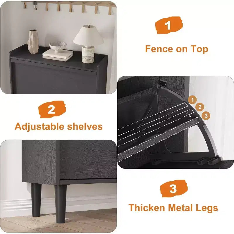 Meuble à chaussures avec tiroirs basculants, Organisateur de chaussures avec étagère réglable, Rangement de chaussures dissimulé
