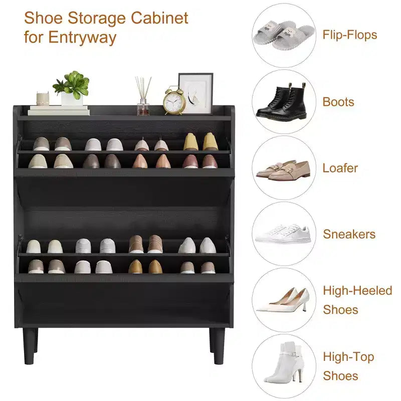 Meuble à chaussures avec tiroirs basculants, Organisateur de chaussures avec étagère réglable, Rangement de chaussures dissimulé