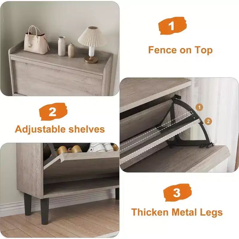 Meuble à chaussures avec tiroirs basculants, Organisateur de chaussures avec étagère réglable, Rangement de chaussures dissimulé