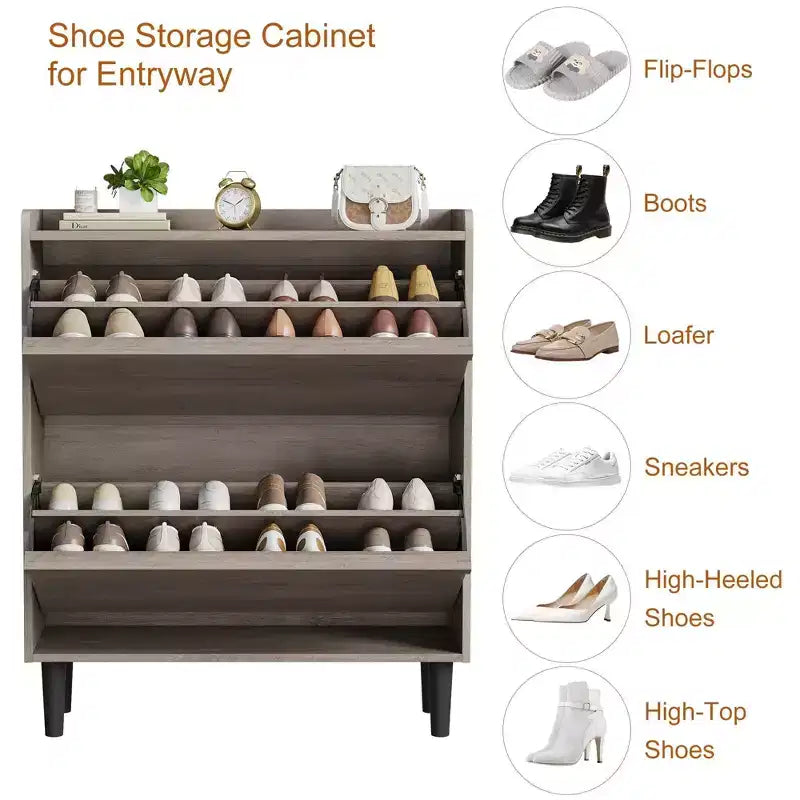 Meuble à chaussures avec tiroirs basculants, Organisateur de chaussures avec étagère réglable, Rangement de chaussures dissimulé
