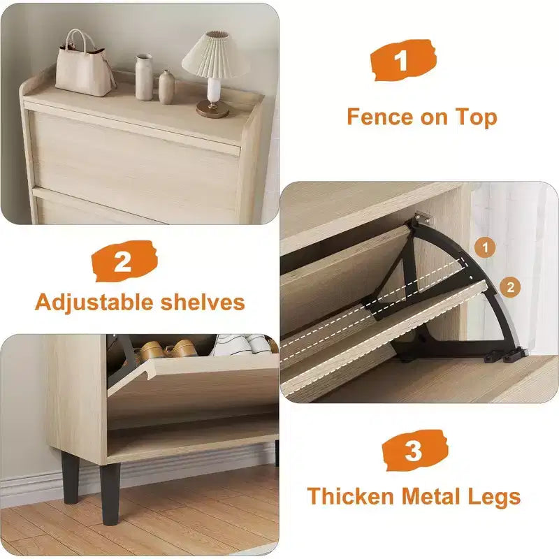 Meuble à chaussures avec tiroirs basculants, Organisateur de chaussures avec étagère réglable, Rangement de chaussures dissimulé