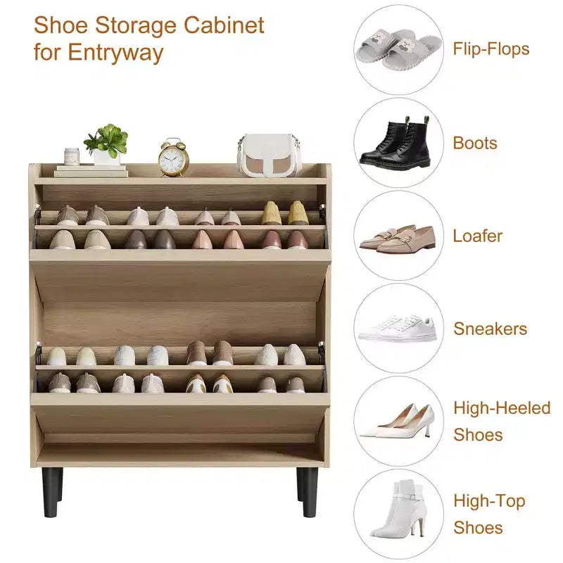 Meuble à chaussures avec tiroirs basculants, Organisateur de chaussures avec étagère réglable, Rangement de chaussures dissimulé