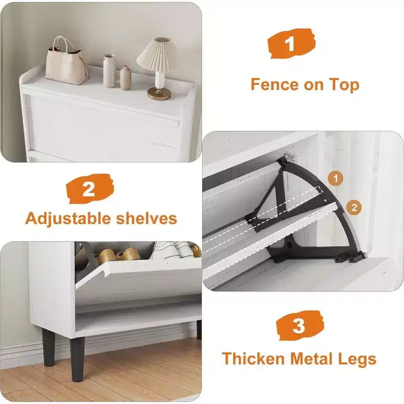 Meuble à chaussures avec tiroirs basculants, Organisateur de chaussures avec étagère réglable, Rangement de chaussures dissimulé
