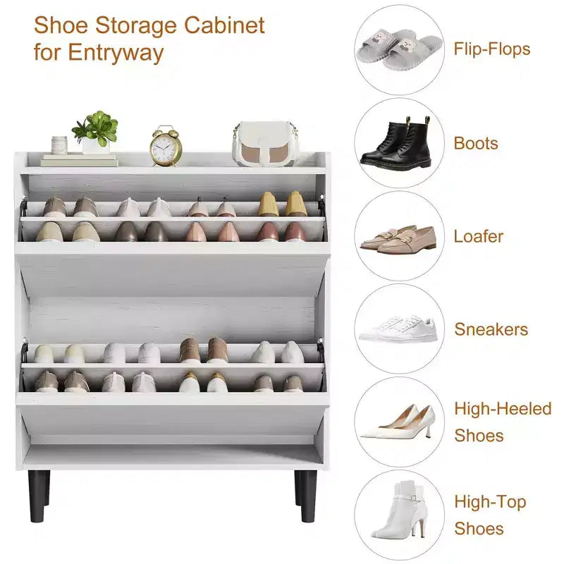 Meuble à chaussures avec tiroirs basculants, Organisateur de chaussures avec étagère réglable, Rangement de chaussures dissimulé