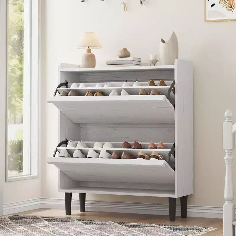 Coolmee Shoe Cabinet with Flip Drawers, Shoe Organizer with Adjustable Shelf, Hidden Shoe Storage for Entryway, Hallway, Living Room