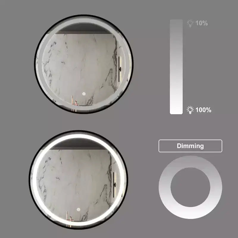 Miroir de Salle de Bain LED, Miroir de Maquillage Rond Mural Dimmable