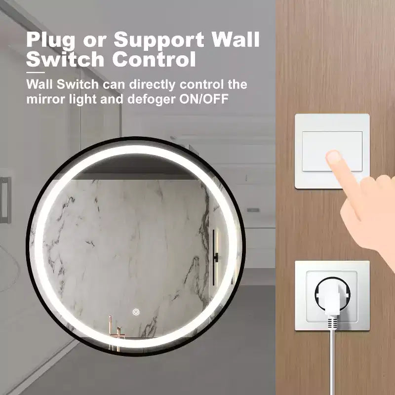 Miroir de Salle de Bain LED, Miroir de Maquillage Rond Mural Dimmable