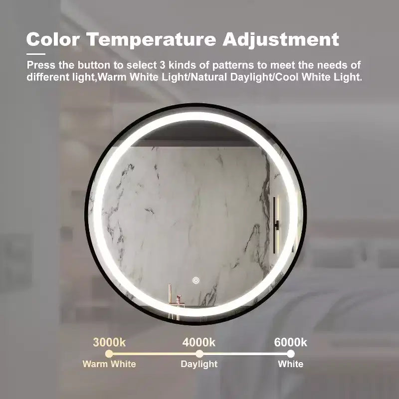 Miroir de Salle de Bain LED, Miroir de Maquillage Rond Mural Dimmable