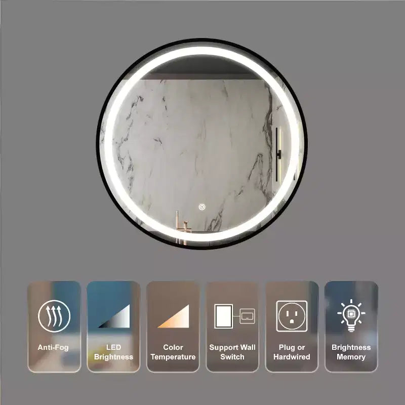Miroir de Salle de Bain LED, Miroir de Maquillage Rond Mural Dimmable