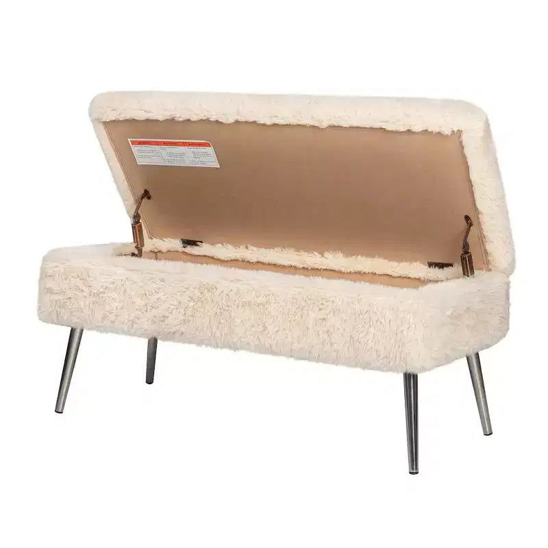 Banc de rangement capitonné en fausse fourrure peluche de luxe