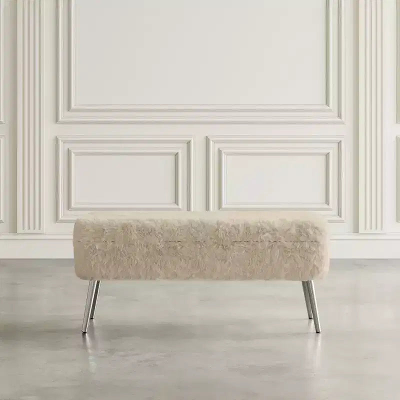 Banc de rangement capitonné en fausse fourrure peluche de luxe