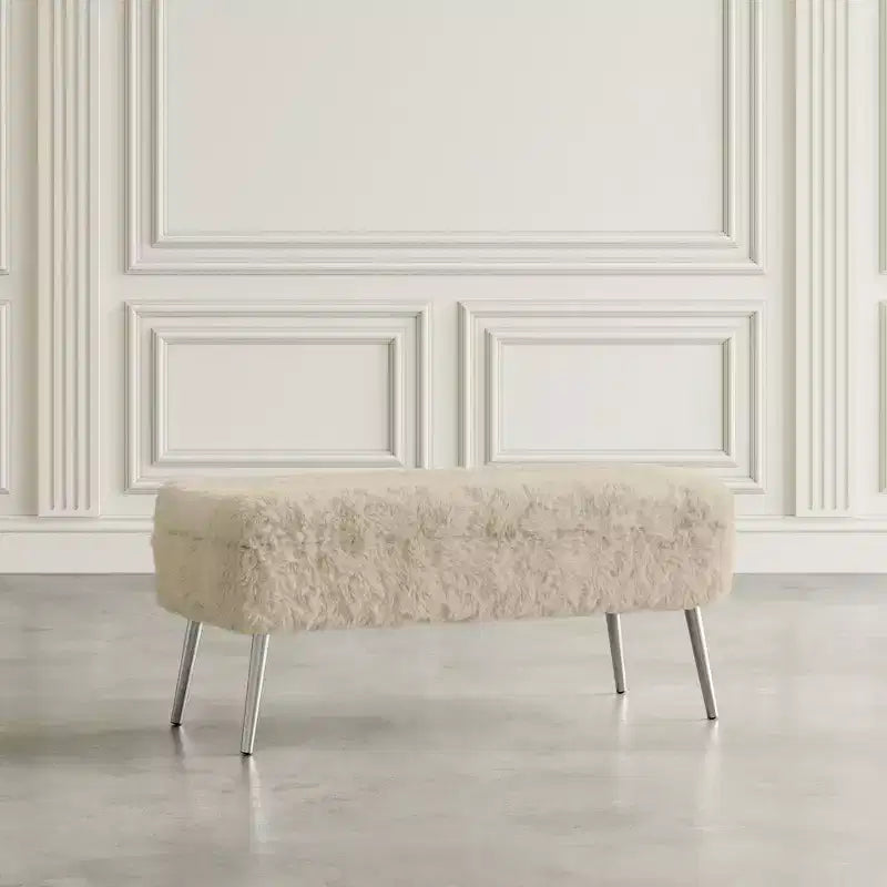 Banc de rangement capitonné en fausse fourrure peluche de luxe