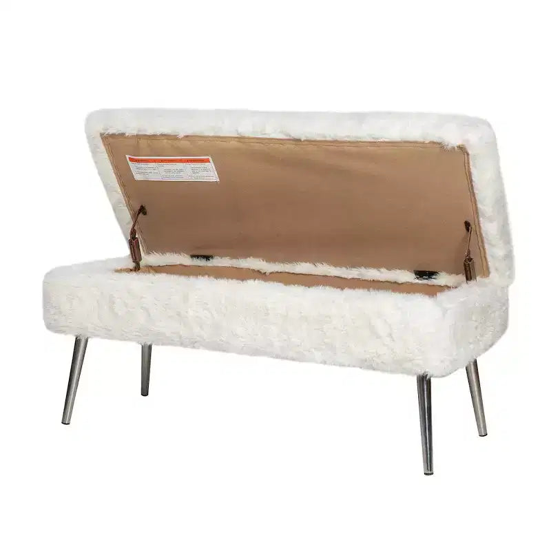 Banc de rangement capitonné en fausse fourrure peluche de luxe
