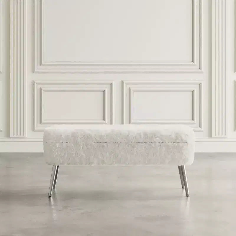 Banc de rangement capitonné en fausse fourrure peluche de luxe