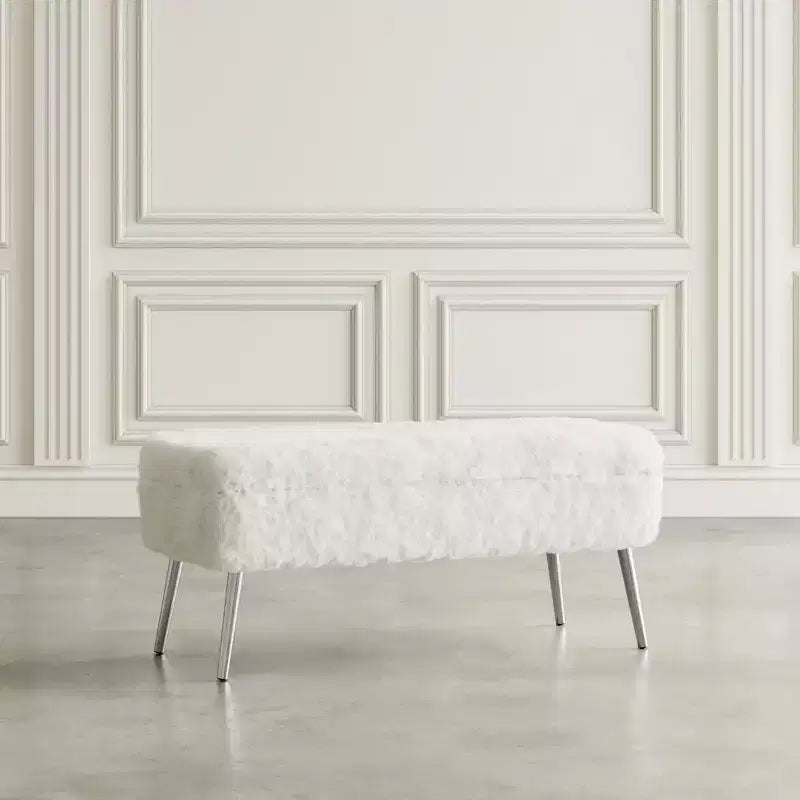 Banc de rangement capitonné en fausse fourrure peluche de luxe
