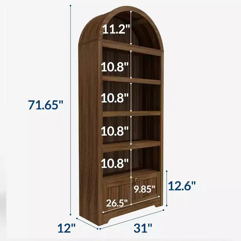 Étagère sur pied à 6 niveaux Bibliothèque moderne du milieu du siècle avec arceaux