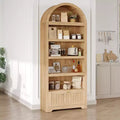 71 Tall Arched Book Shelf, 6-Tier Freestanding Bookshelf with Drawer and Open Display Shelves, Mid Century Modern Arched Bookcase for Home Office