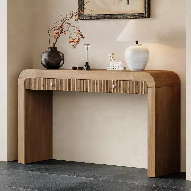 Console d'entrée avec tiroir cannelé et coins incurvés