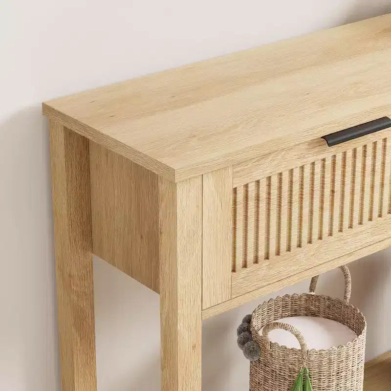 Table console d'entrée de ferme avec 2 tiroirs, table de canapé à 2 niveaux avec rangement