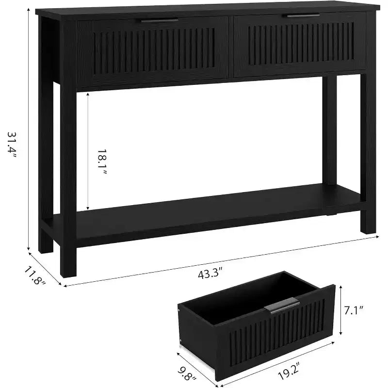 Table console d'entrée de ferme avec 2 tiroirs, table de canapé à 2 niveaux avec rangement
