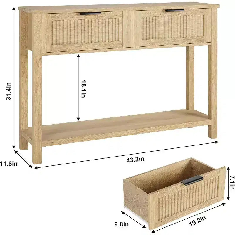 Table console d'entrée de ferme avec 2 tiroirs, table de canapé à 2 niveaux avec rangement