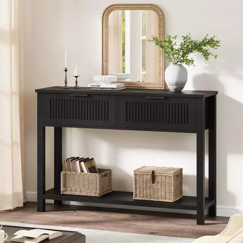 Farmhouse Entryway Table,43 Inch Console Table with 2 Drawers,2 Tier Sofa Table with Storage for Living Room, Foyer Tables for Entryway Office