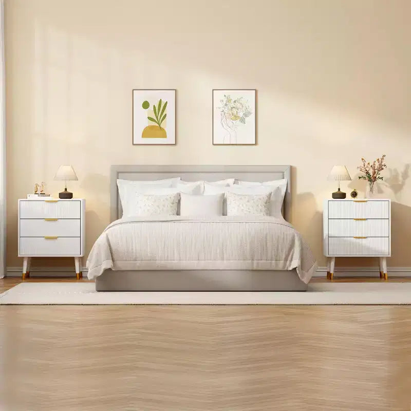 Commode/Table de chevet moderne à 3 tiroirs cannelés pour chambre à coucher