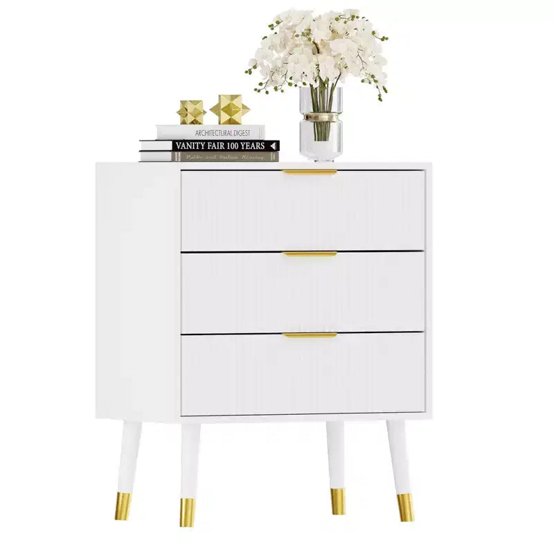 Commode/Table de chevet moderne à 3 tiroirs cannelés pour chambre à coucher