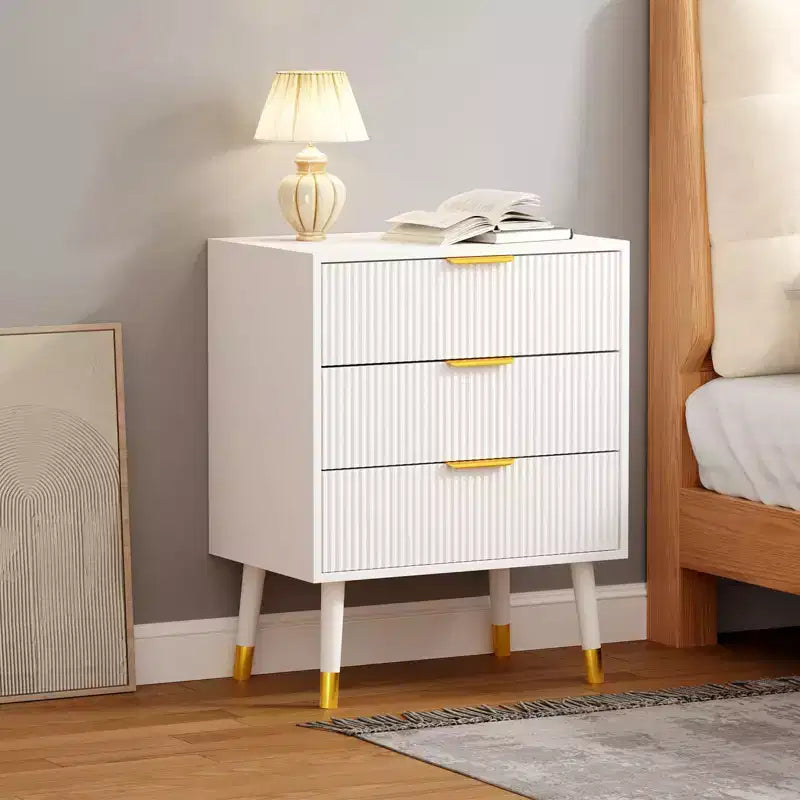 Commode/Table de chevet moderne à 3 tiroirs cannelés pour chambre à coucher