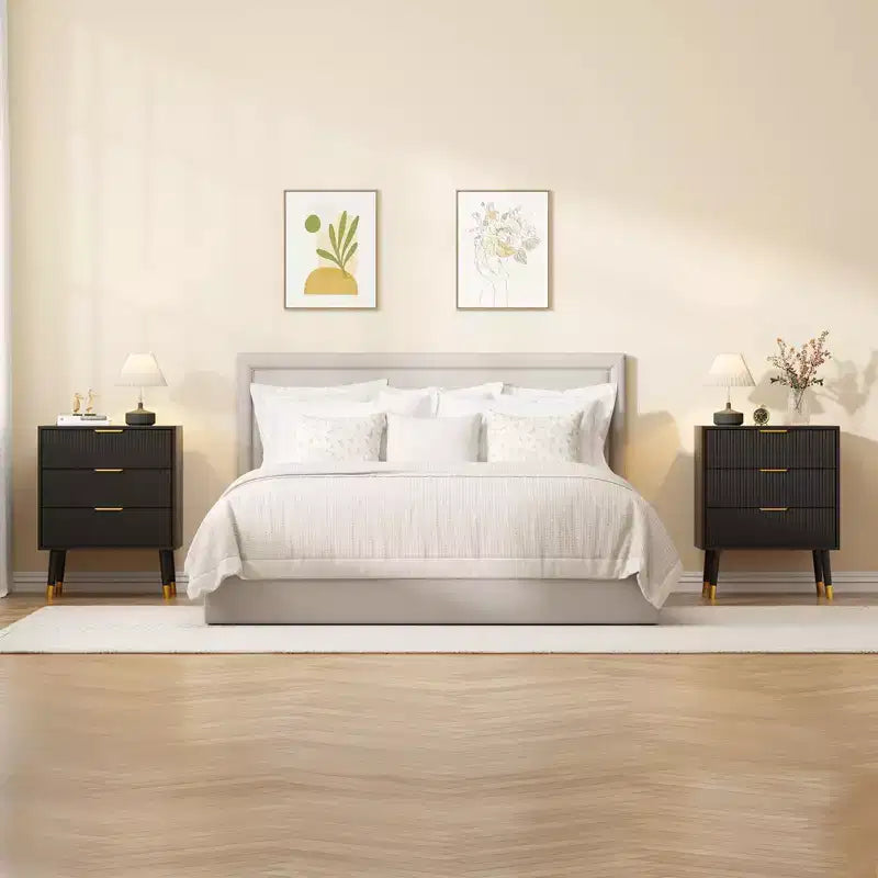 Commode/Table de chevet moderne à 3 tiroirs cannelés pour chambre à coucher